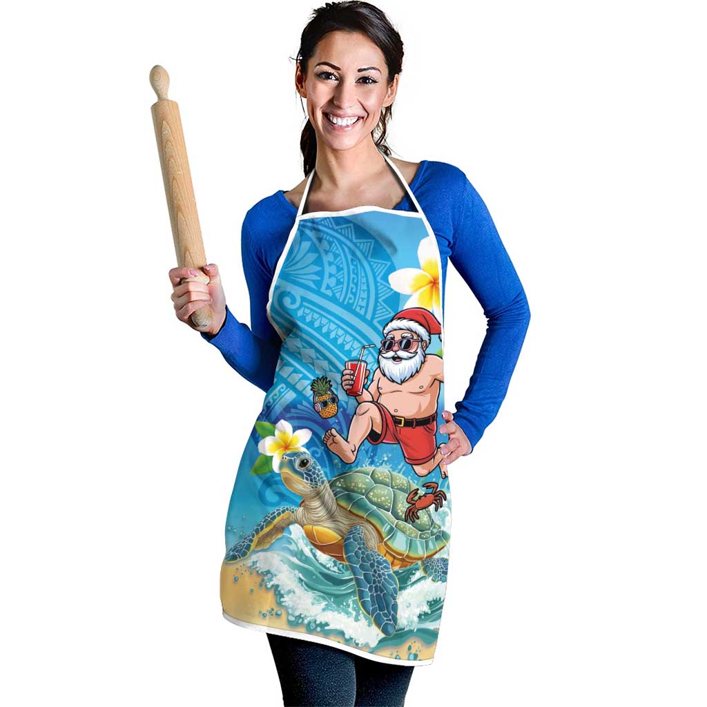 Polynesian Merry Christmas Apron Funny Santa with Sea Turtle Beach Plumeria LT03 - Polynesian Pride