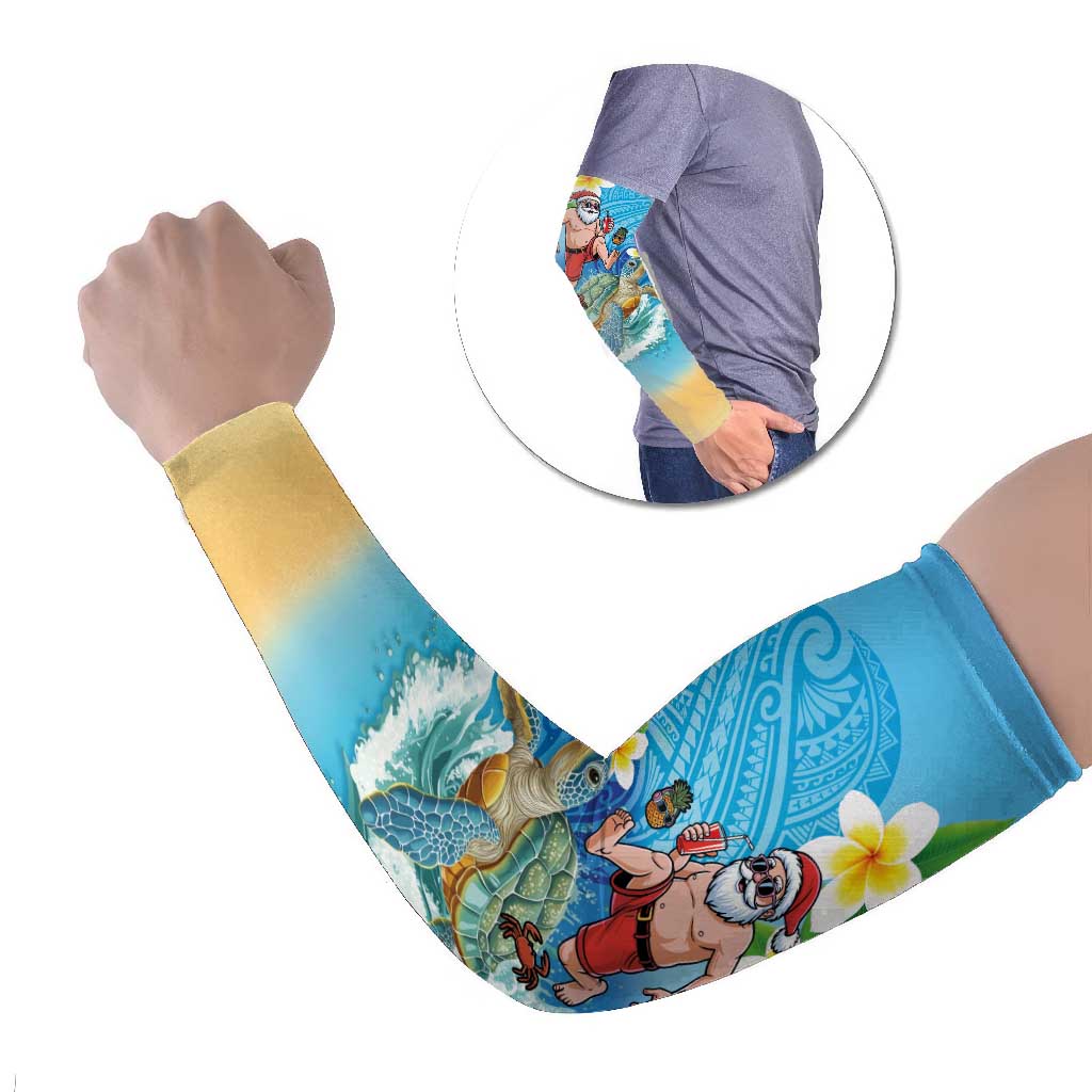 Polynesian Merry Christmas Arm Sleeves Funny Santa with Sea Turtle Beach Plumeria LT03 Set of 2 Multicolor - Polynesian Pride
