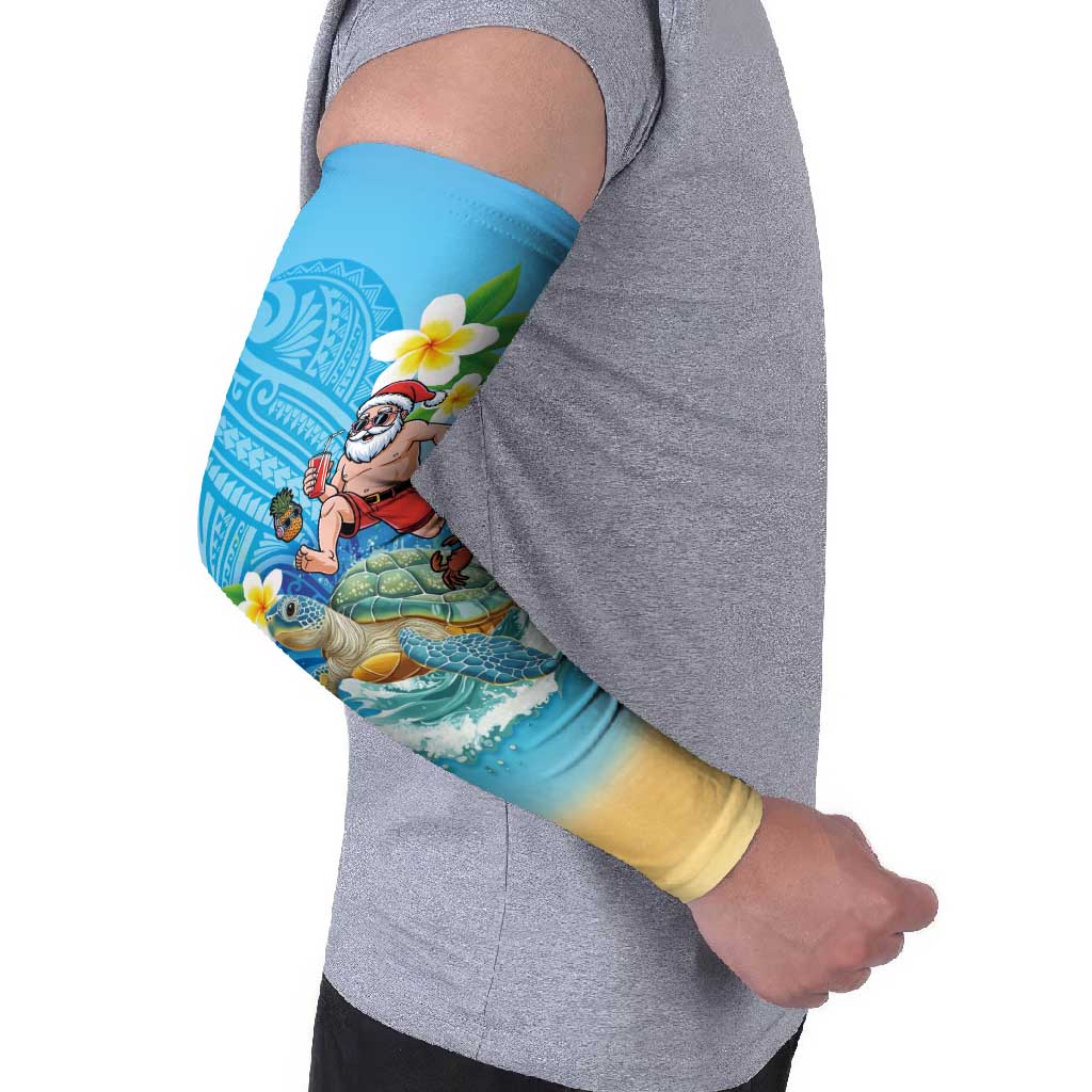 Polynesian Merry Christmas Arm Sleeves Funny Santa with Sea Turtle Beach Plumeria - Polynesian Pride