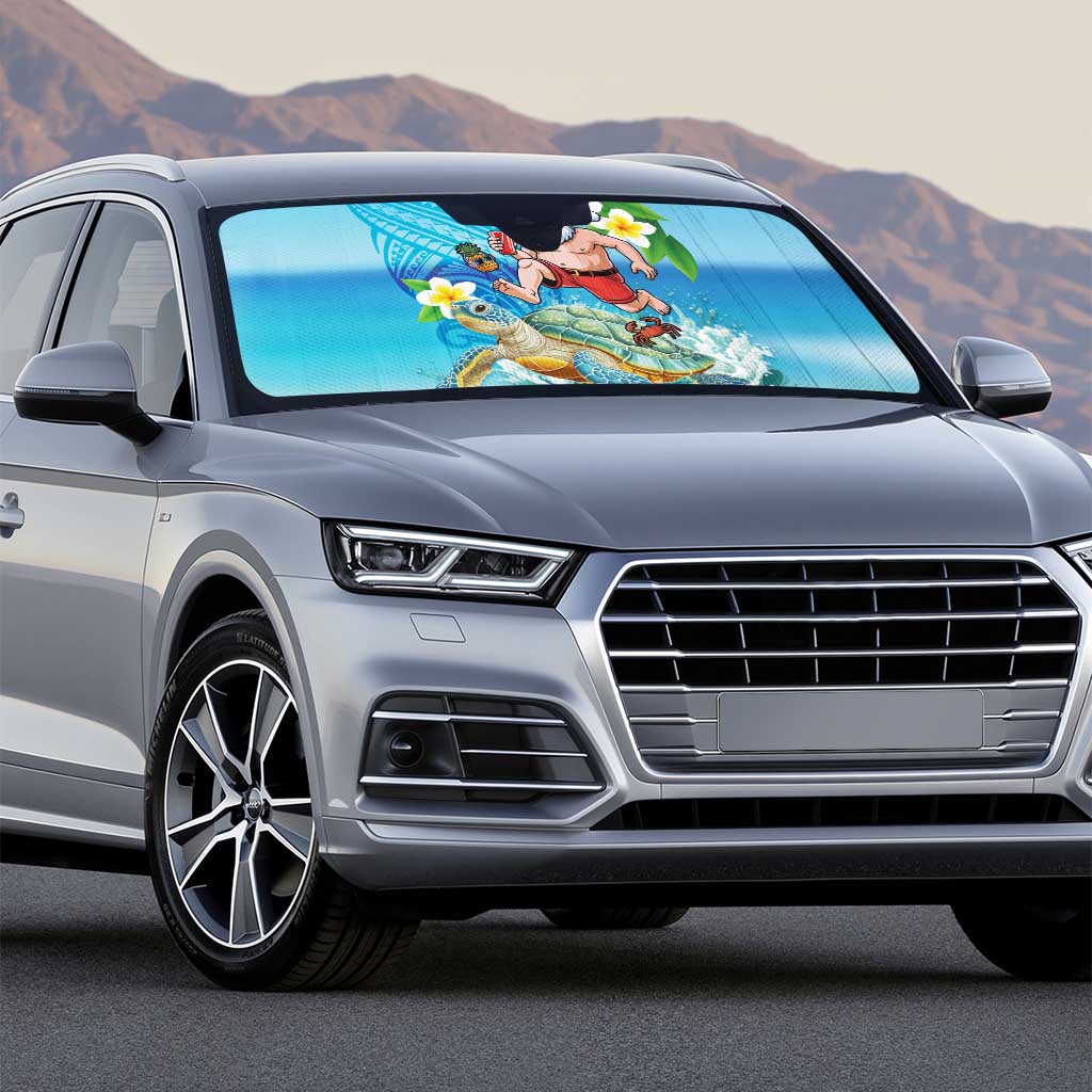 Polynesian Merry Christmas Auto Sun Shade Funny Santa with Sea Turtle Beach Plumeria LT03 - Polynesian Pride