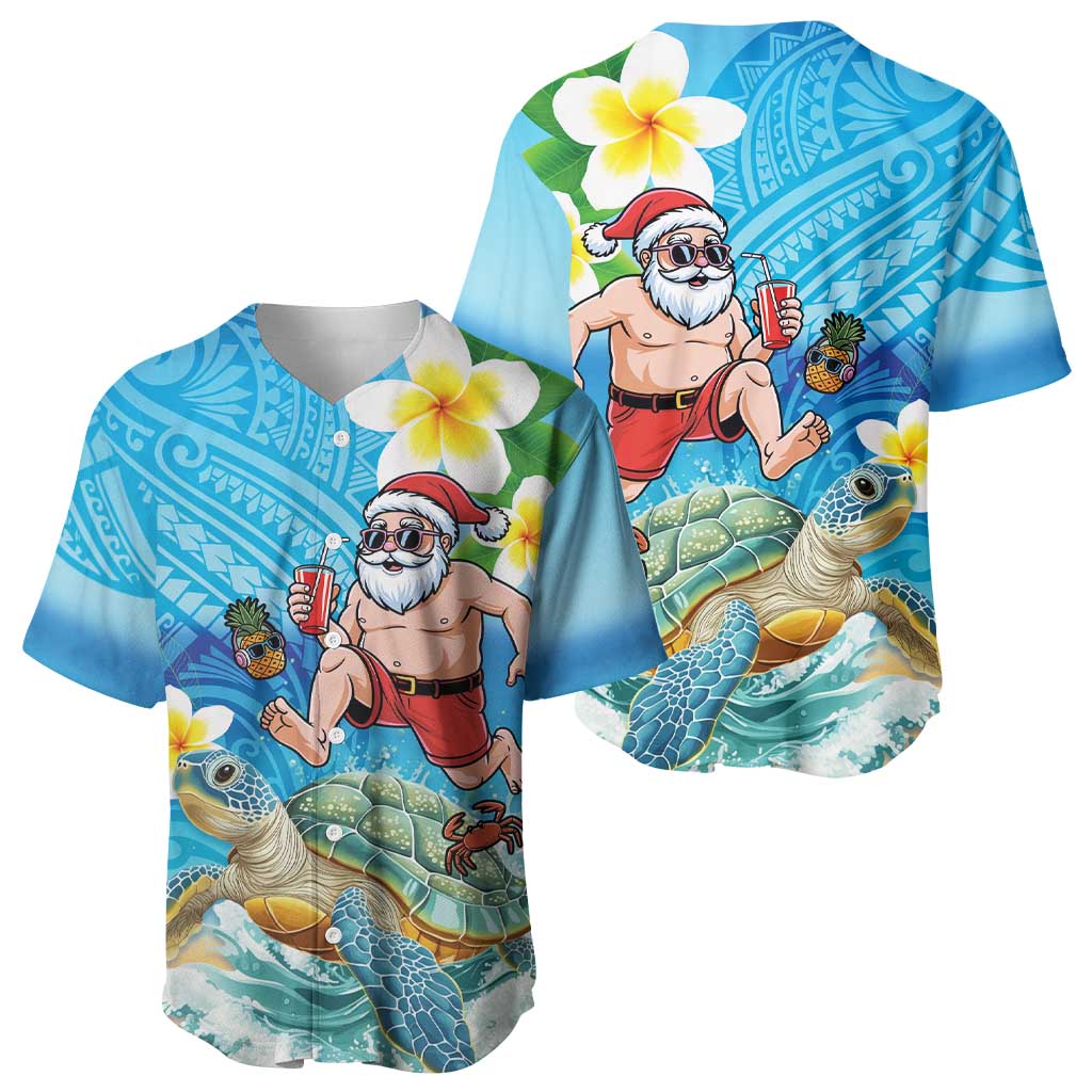 Polynesian Merry Christmas Baseball Jersey Funny Santa with Sea Turtle Beach Plumeria LT03 - Polynesian Pride