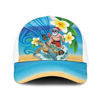 Polynesian Merry Christmas Baseball Net Cap Funny Santa with Sea Turtle Beach and Plumeria - Polynesian Pride