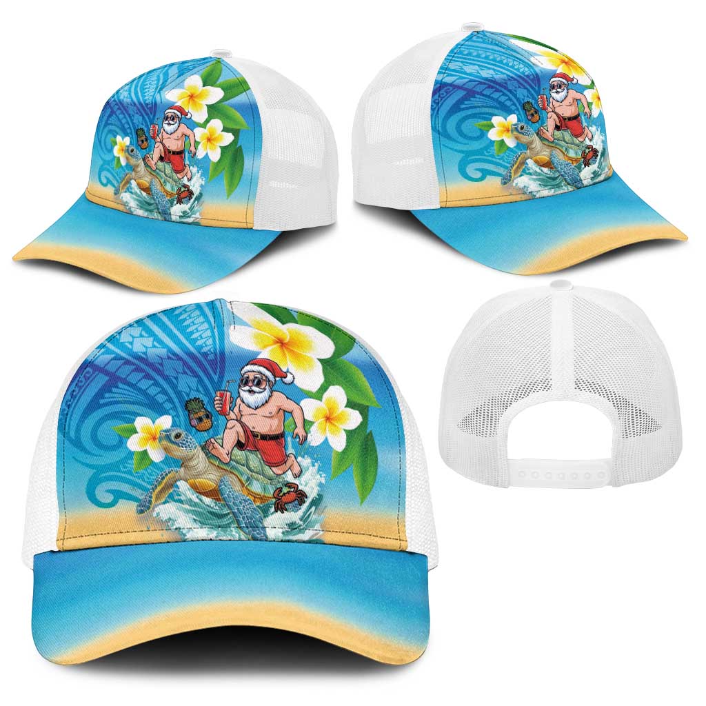 Polynesian Merry Christmas Baseball Net Cap Funny Santa with Sea Turtle Beach and Plumeria - Polynesian Pride