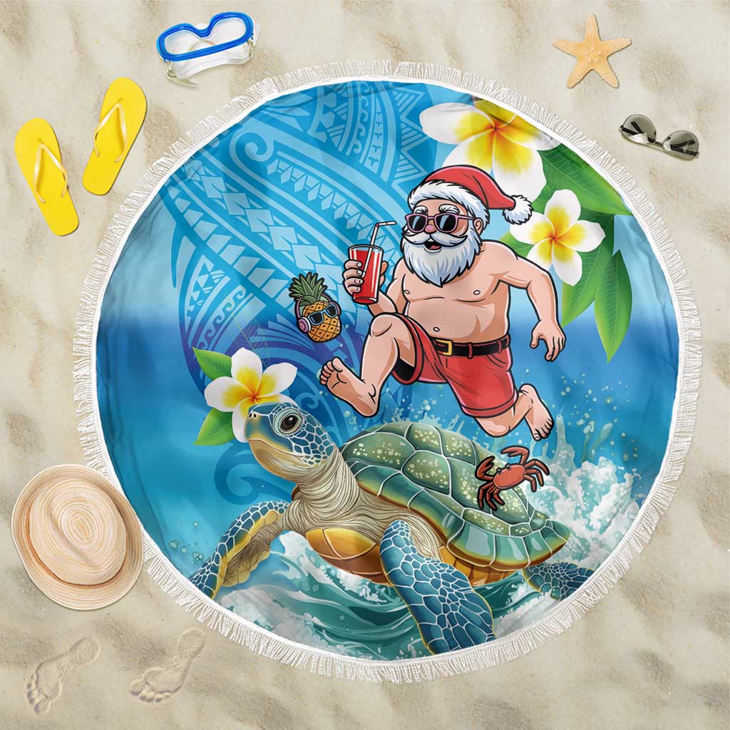 Polynesian Merry Christmas Beach Blanket Funny Santa with Sea Turtle Beach Plumeria LT03 One Size 150cm Multicolor - Polynesian Pride