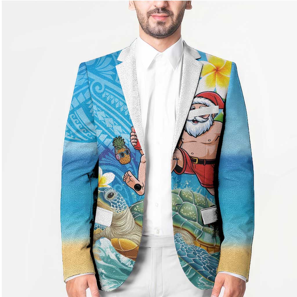 Polynesian Merry Christmas Blazer Funny Santa with Sea Turtle Beach Plumeria - Polynesian Pride