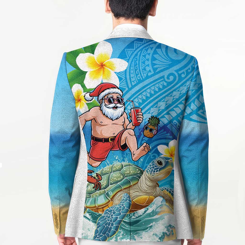 Polynesian Merry Christmas Blazer Funny Santa with Sea Turtle Beach Plumeria - Polynesian Pride