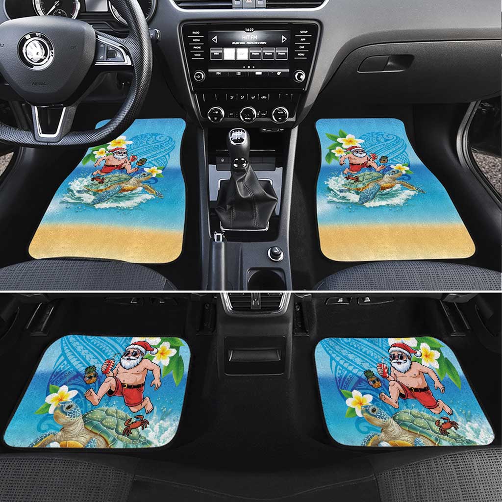 Polynesian Merry Christmas Car Mats Funny Santa with Sea Turtle Beach Plumeria LT03 Set 4pcs Multicolor - Polynesian Pride