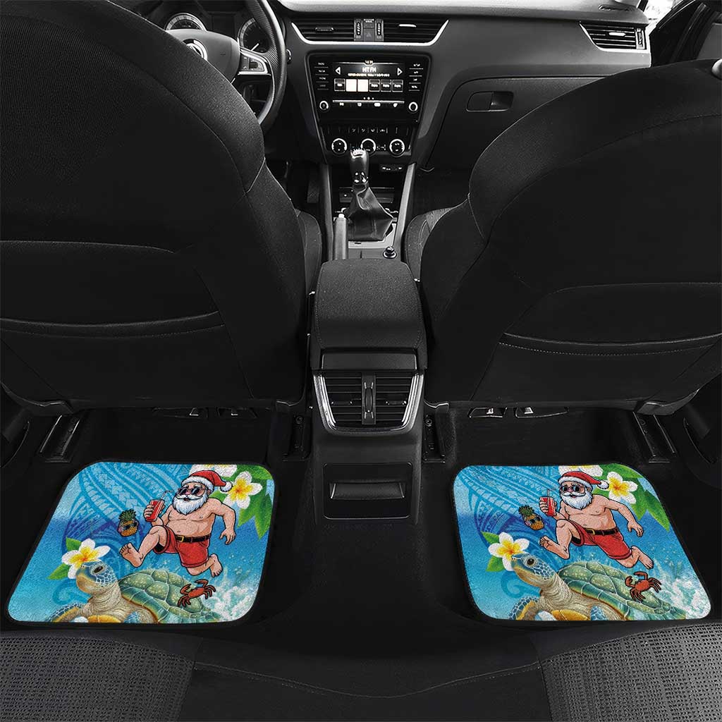 Polynesian Merry Christmas Car Mats Funny Santa with Sea Turtle Beach Plumeria - Polynesian Pride