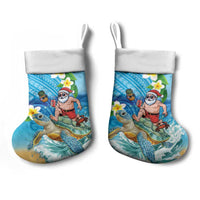 Polynesian Merry Christmas Stocking Funny Santa with Sea Turtle on Beach and Plumeria LT03 - Polynesian Pride