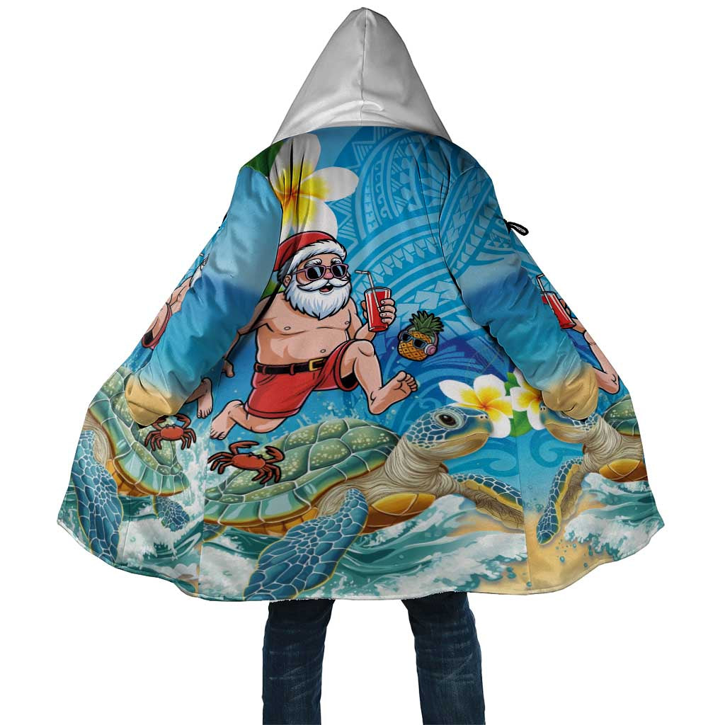 Polynesian Merry Christmas Cloak Funny Santa with Sea Turtle Beach Plumeria LT03 Unisex Multicolor - Polynesian Pride