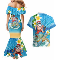 Polynesian Merry Christmas Couples Matching Mermaid Dress and Hawaiian Shirt Funny Santa with Sea Turtle Beach Plumeria LT03 - Polynesian Pride