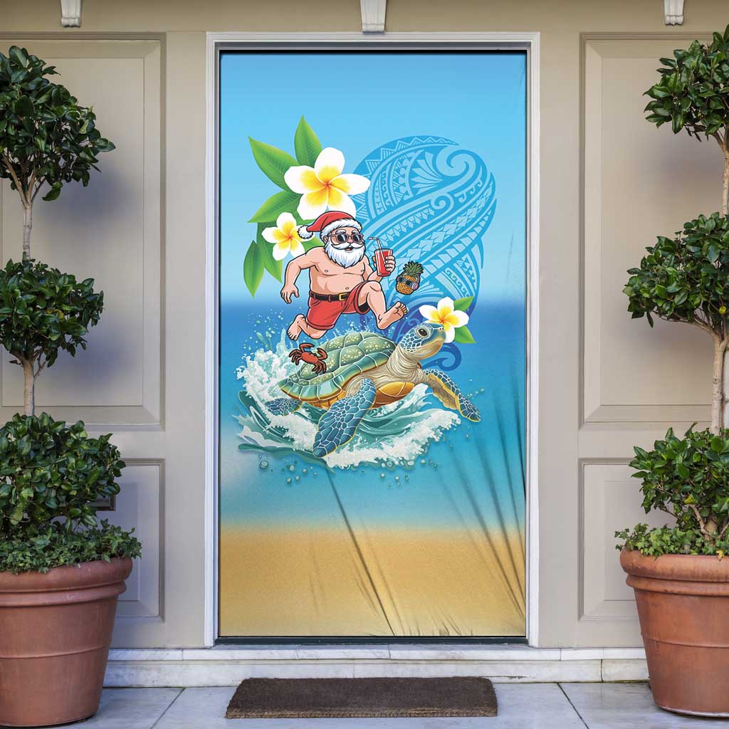Polynesian Merry Christmas Door Cover Funny Santa with Sea Turtle Beach Plumeria LT03 Multicolor - Polynesian Pride