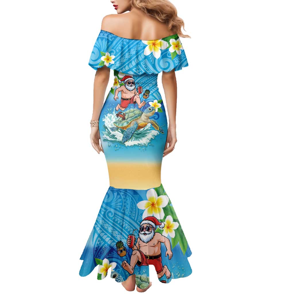 Polynesian Merry Christmas Family Matching Mermaid Dress and Hawaiian Shirt Funny Santa with Sea Turtle Beach Plumeria LT03 - Polynesian Pride