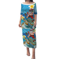 Polynesian Merry Christmas Family Matching Puletasi and Hawaiian Shirt Funny Santa with Sea Turtle Beach Plumeria LT03 Mom's Dress Multicolor - Polynesian Pride