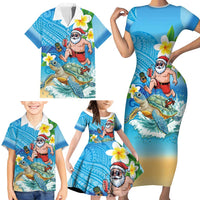 Polynesian Merry Christmas Family Matching Short Sleeve Bodycon Dress and Hawaiian Shirt Funny Santa with Sea Turtle Beach Plumeria LT03 - Polynesian Pride