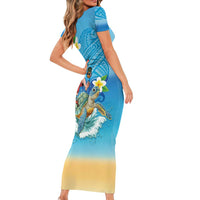 Polynesian Merry Christmas Family Matching Short Sleeve Bodycon Dress and Hawaiian Shirt Funny Santa with Sea Turtle Beach Plumeria LT03 - Polynesian Pride
