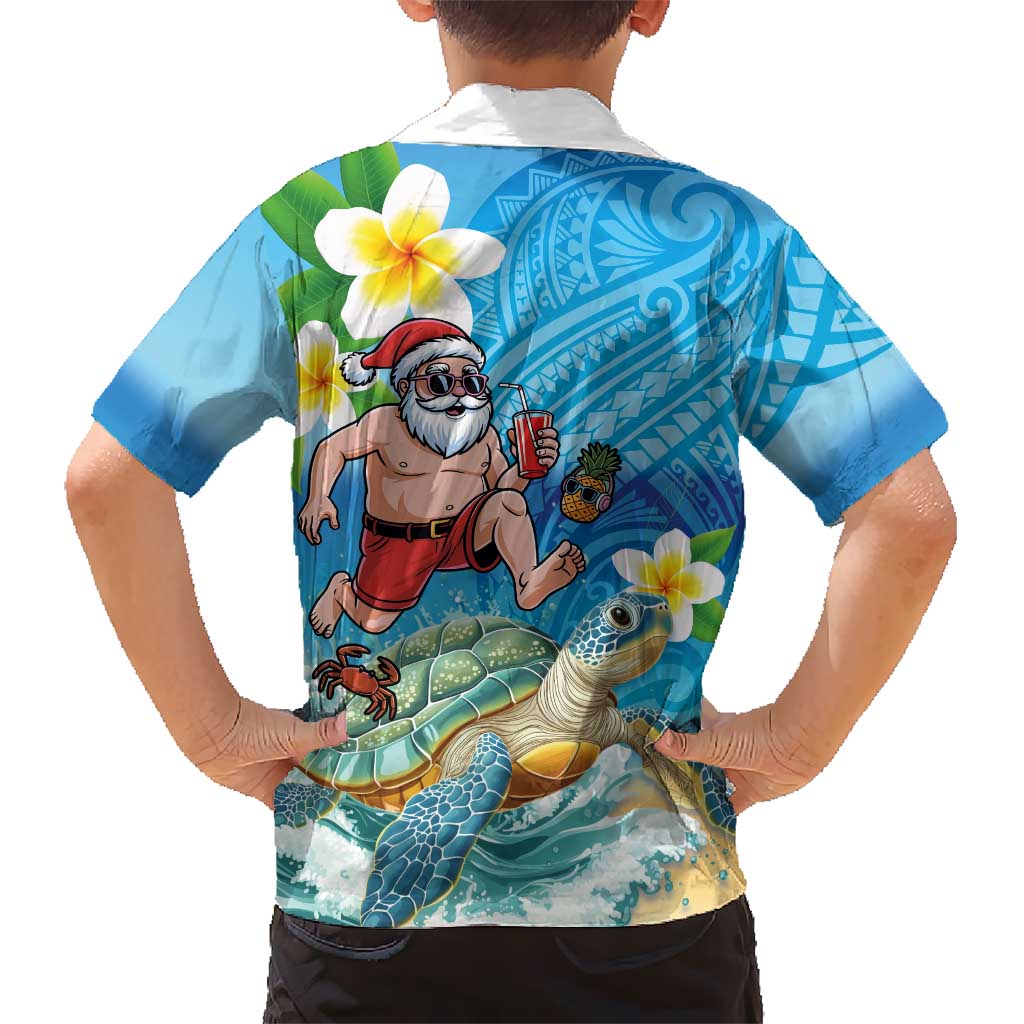 Polynesian Merry Christmas Family Matching Summer Maxi Dress and Hawaiian Shirt Funny Santa with Sea Turtle Beach Plumeria LT03 - Polynesian Pride