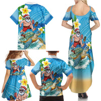 Polynesian Merry Christmas Family Matching Summer Maxi Dress and Hawaiian Shirt Funny Santa with Sea Turtle Beach Plumeria LT03 - Polynesian Pride