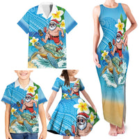 Polynesian Merry Christmas Family Matching Tank Maxi Dress and Hawaiian Shirt Funny Santa with Sea Turtle Beach Plumeria LT03 - Polynesian Pride
