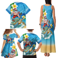 Polynesian Merry Christmas Family Matching Tank Maxi Dress and Hawaiian Shirt Funny Santa with Sea Turtle Beach Plumeria LT03 - Polynesian Pride