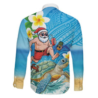 Polynesian Merry Christmas Family Matching Tank Maxi Dress and Hawaiian Shirt Funny Santa with Sea Turtle Beach Plumeria LT03 - Polynesian Pride