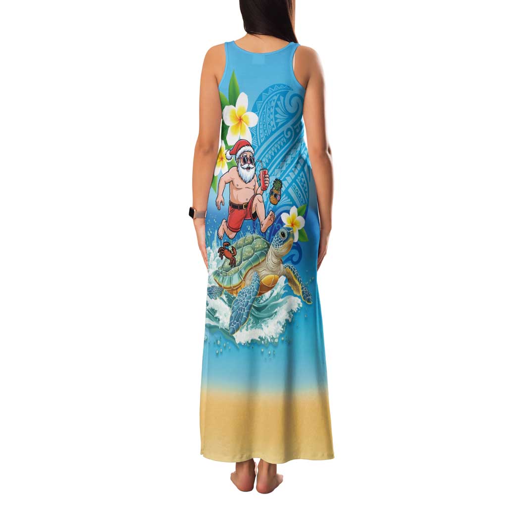 Polynesian Merry Christmas Family Matching Tank Maxi Dress and Hawaiian Shirt Funny Santa with Sea Turtle Beach Plumeria LT03 - Polynesian Pride