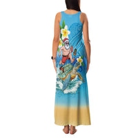 Polynesian Merry Christmas Family Matching Tank Maxi Dress and Hawaiian Shirt Funny Santa with Sea Turtle Beach Plumeria LT03 - Polynesian Pride