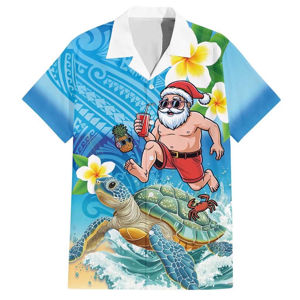 Polynesian Merry Christmas Hawaiian Shirt Funny Santa with Sea Turtle Beach Plumeria - Polynesian Pride
