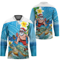Polynesian Merry Christmas Hockey Jersey Funny Santa with Sea Turtle Beach Plumeria - Polynesian Pride
