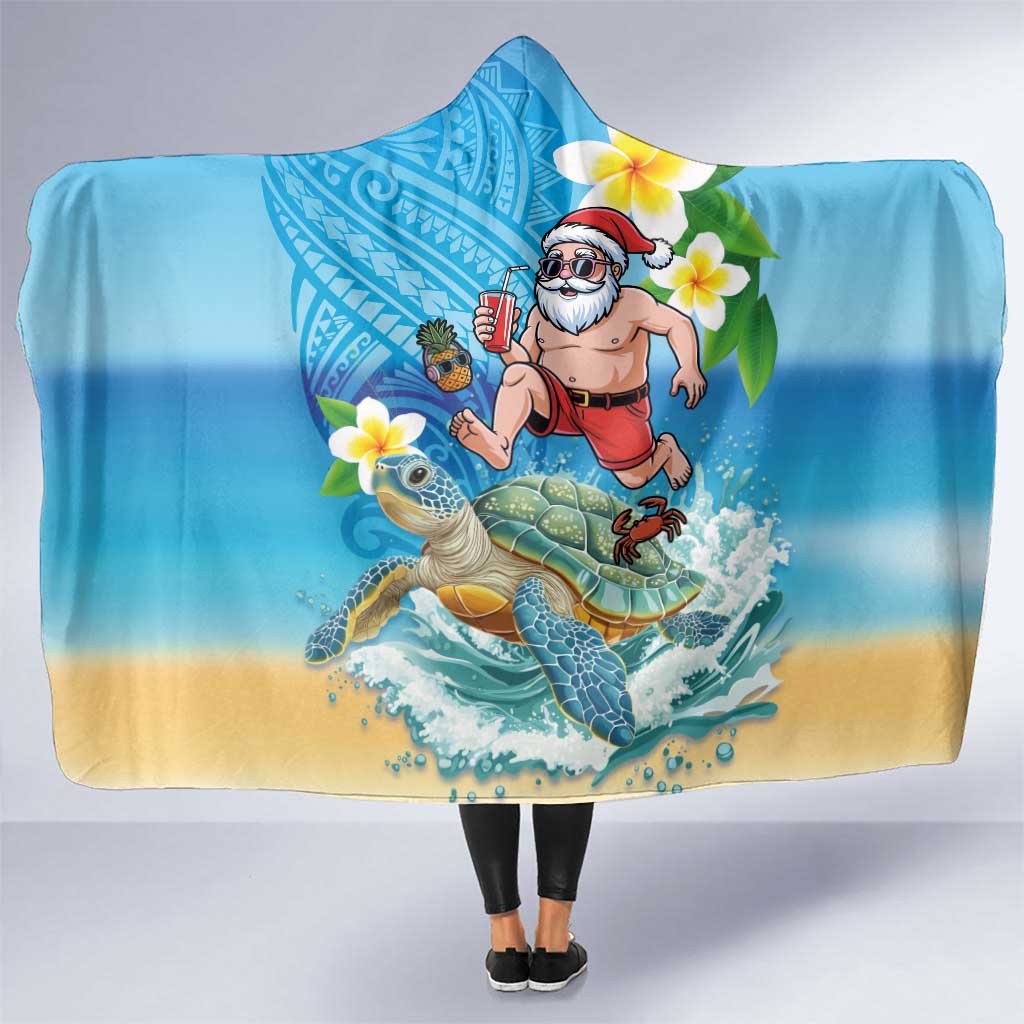 Polynesian Merry Christmas Hooded Blanket Funny Santa with Sea Turtle Beach Plumeria LT03 One Size Multicolor - Polynesian Pride