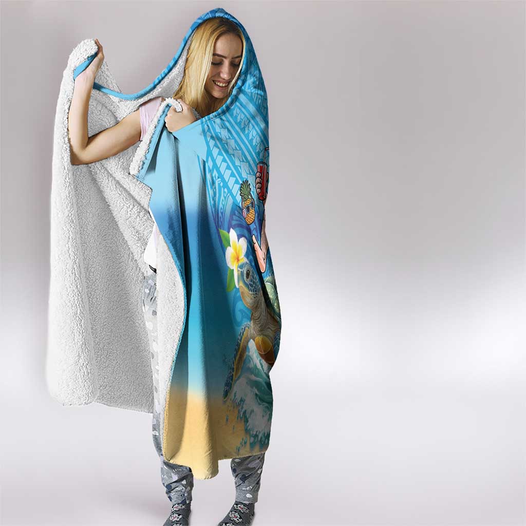 Polynesian Merry Christmas Hooded Blanket Funny Santa with Sea Turtle Beach Plumeria - Polynesian Pride