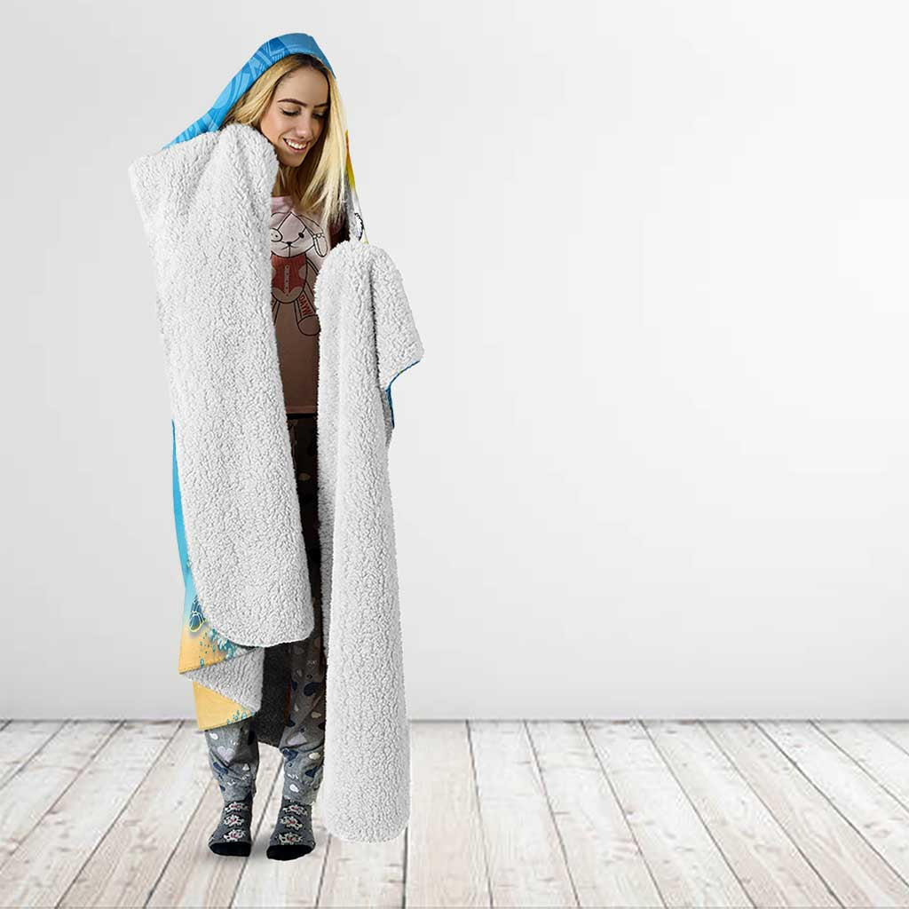 Polynesian Merry Christmas Hooded Blanket Funny Santa with Sea Turtle Beach Plumeria - Polynesian Pride