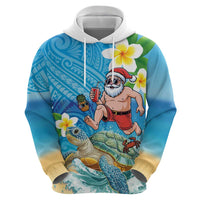 Polynesian Merry Christmas Hoodie Funny Santa with Sea Turtle Beach Plumeria - Polynesian Pride