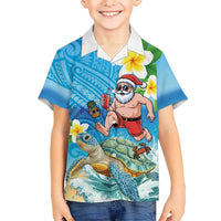 Polynesian Merry Christmas Kid Hawaiian Shirt Funny Santa with Sea Turtle Beach Plumeria - Polynesian Pride