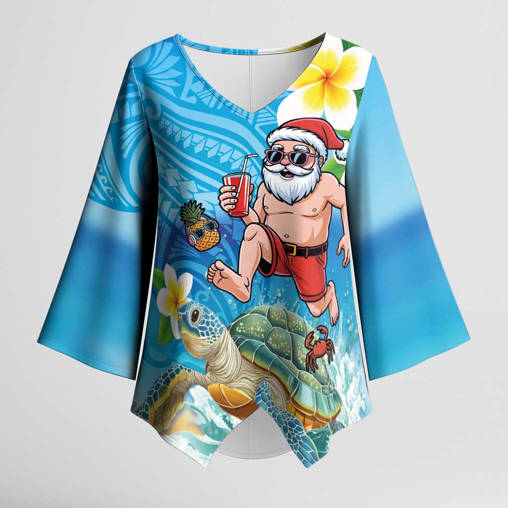 Polynesian Merry Christmas Kimono Sleeve Blouse Funny Santa with Sea Turtle Beach Plumeria LT03 Female Multicolor - Polynesian Pride