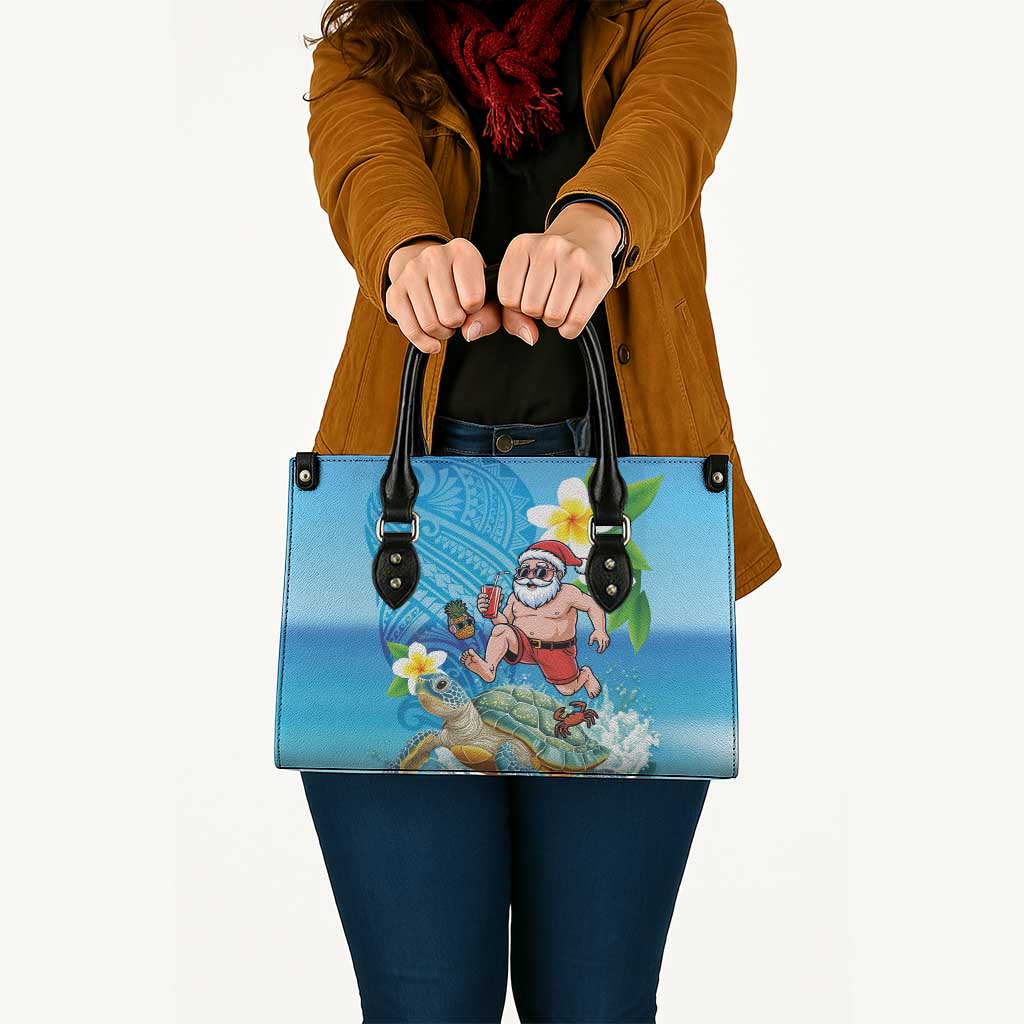 Polynesian Merry Christmas Leather Bag Funny Santa with Sea Turtle Beach Plumeria - Polynesian Pride