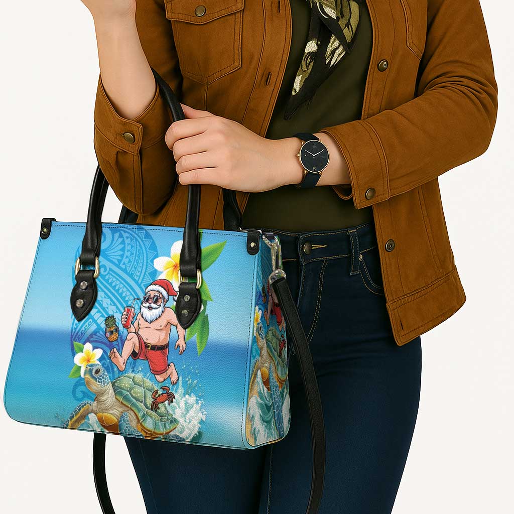 Polynesian Merry Christmas Leather Bag Funny Santa with Sea Turtle Beach Plumeria - Polynesian Pride