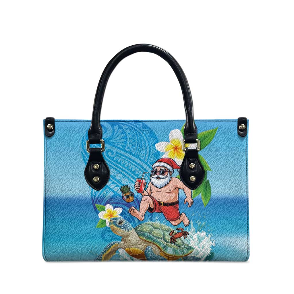 Polynesian Merry Christmas Leather Bag Funny Santa with Sea Turtle Beach Plumeria - Polynesian Pride