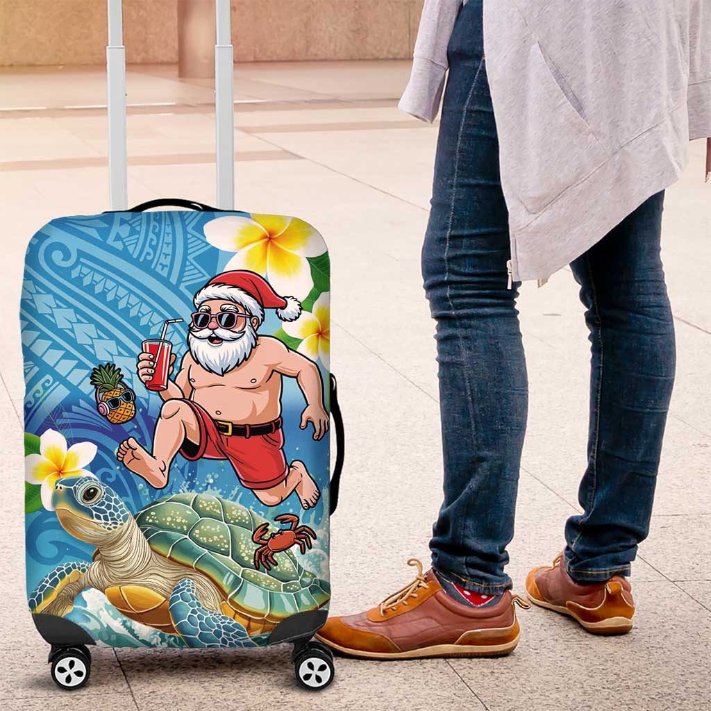 Polynesian Merry Christmas Luggage Cover Funny Santa with Sea Turtle Beach Plumeria LT03 Multicolor - Polynesian Pride