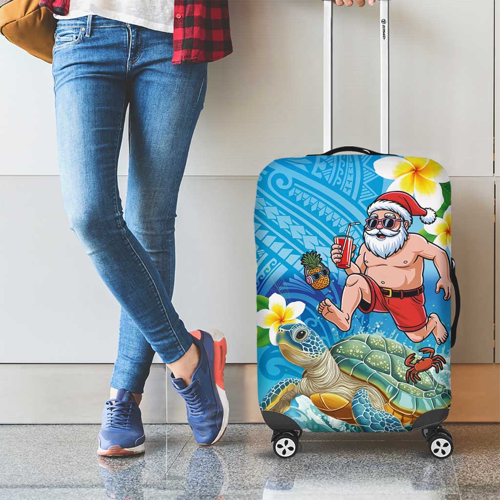 Polynesian Merry Christmas Luggage Cover Funny Santa with Sea Turtle Beach Plumeria LT03 - Polynesian Pride