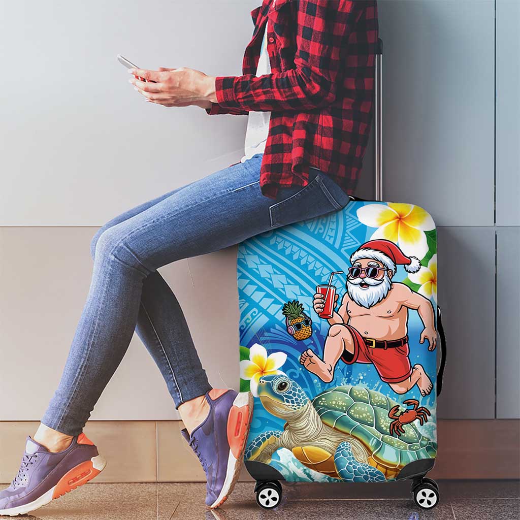 Polynesian Merry Christmas Luggage Cover Funny Santa with Sea Turtle Beach Plumeria LT03 - Polynesian Pride