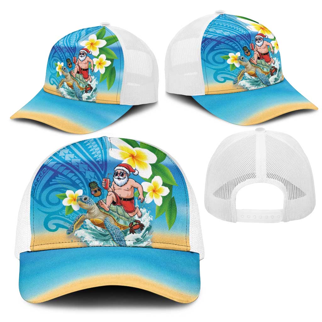 Polynesian Merry Christmas Mesh Trucker Cap Funny Santa with Sea Turtle Beach and Plumeria LT03 - Polynesian Pride