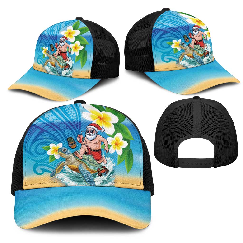 Polynesian Merry Christmas Mesh Trucker Cap Funny Santa with Sea Turtle Beach and Plumeria LT03 - Polynesian Pride