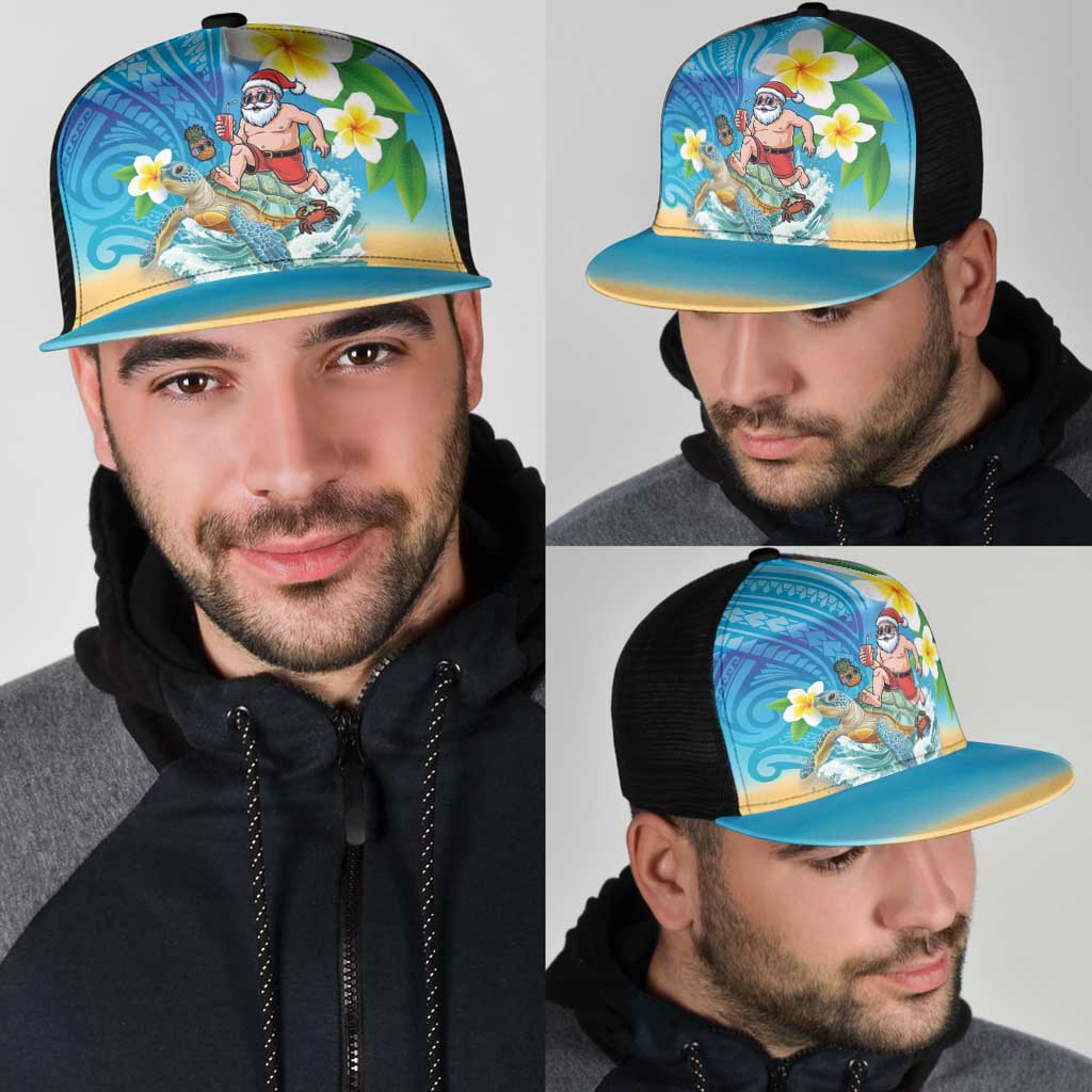 Polynesian Merry Christmas Mesh Trucker Cap Funny Santa with Sea Turtle Beach and Plumeria LT03 - Polynesian Pride