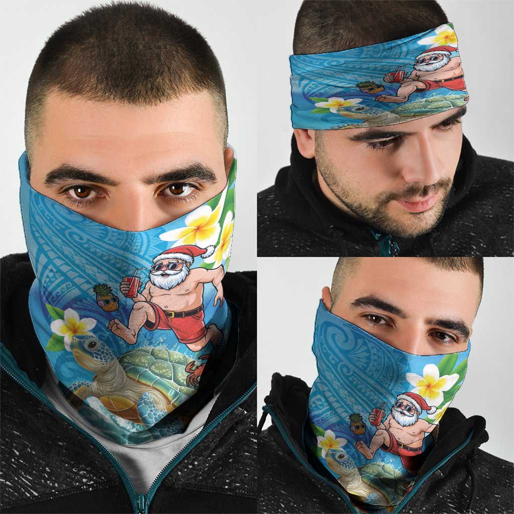 Polynesian Merry Christmas Neck Gaiter Funny Santa with Sea Turtle Beach Plumeria - Polynesian Pride