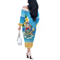 Polynesian Merry Christmas Off The Shoulder Long Sleeve Dress Funny Santa with Sea Turtle Beach Plumeria LT03 - Polynesian Pride