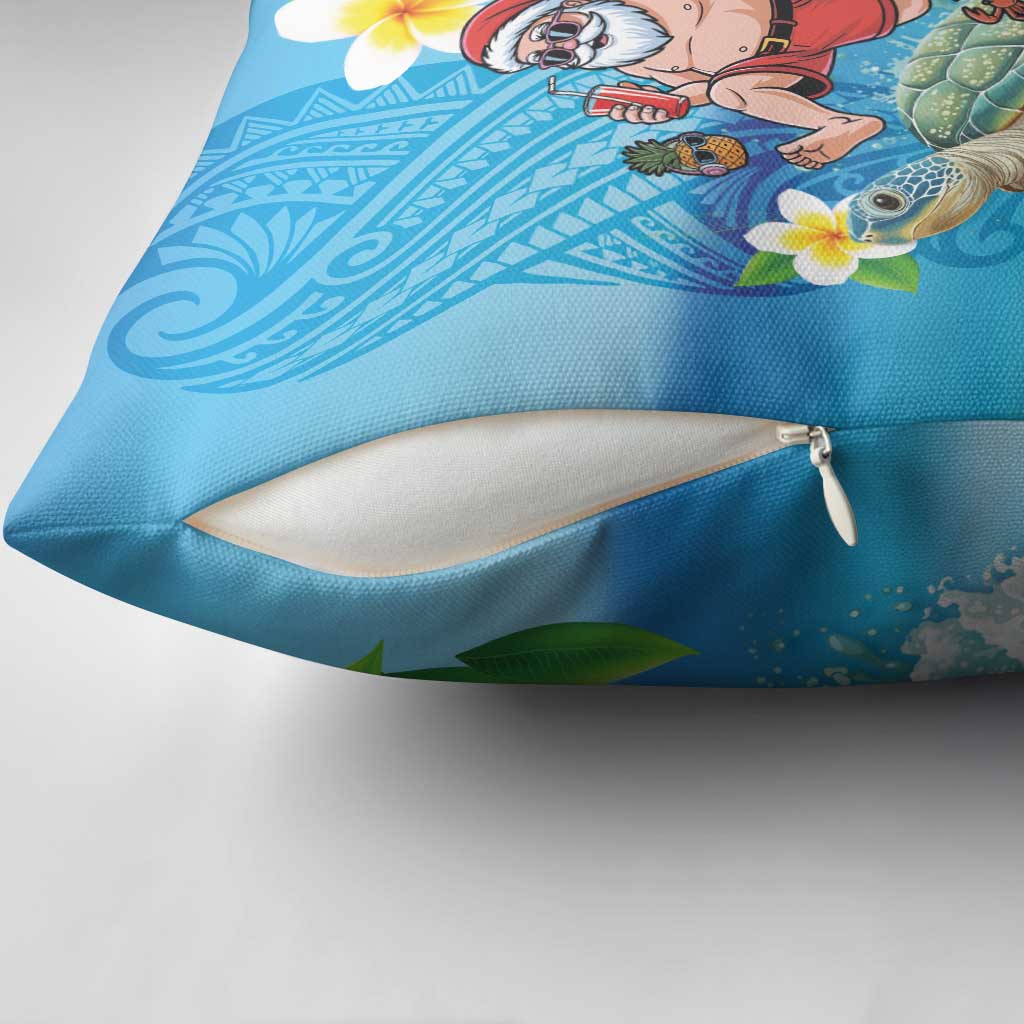 Polynesian Merry Christmas Pillow Cover Funny Santa with Sea Turtle Beach Plumeria - Polynesian Pride