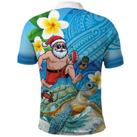 Polynesian Merry Christmas Polo Shirt Funny Santa with Sea Turtle Beach Plumeria - Polynesian Pride