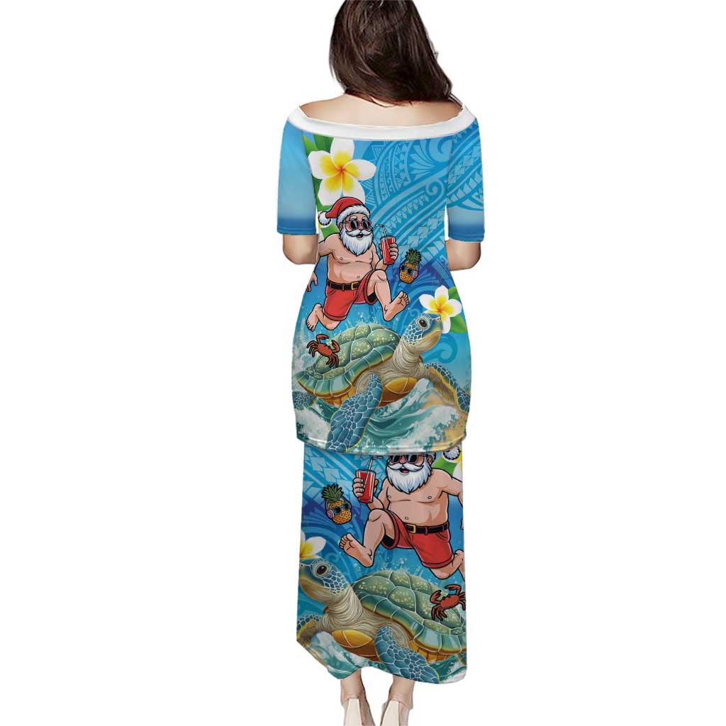 Polynesian Merry Christmas Puletasi Funny Santa with Sea Turtle Beach Plumeria - Polynesian Pride