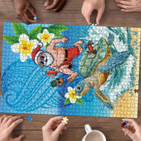 Polynesian Merry Christmas Puzzle Funny Santa with Sea Turtle Beach Plumeria LT03 - Polynesian Pride